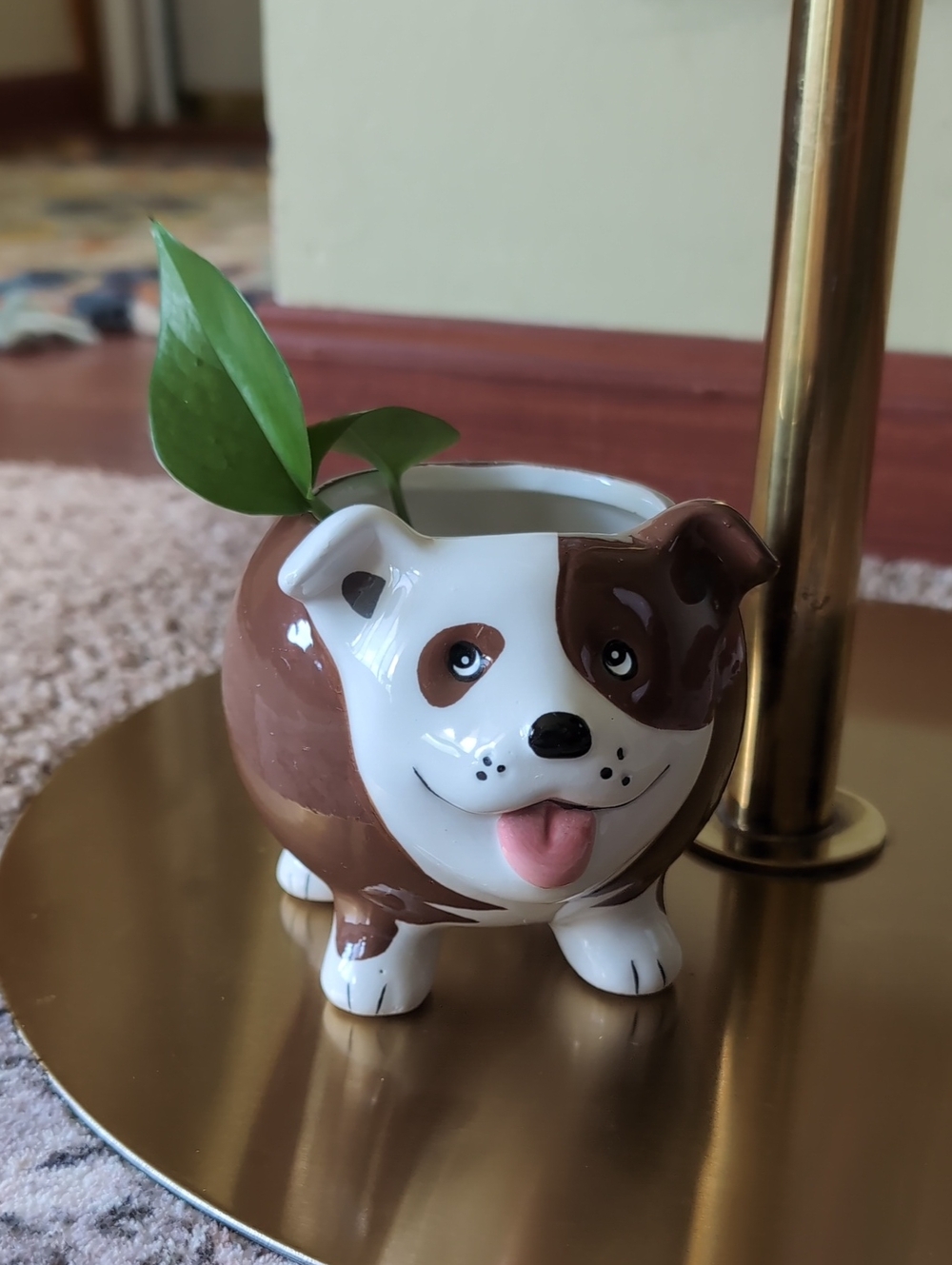 Cute Brown & White Ceramic Dog Planter